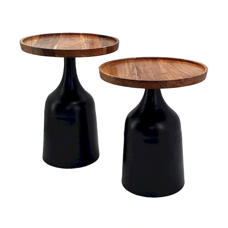 A&B Home Sergilis Acacia and Aluminum Trumpet Tables - Set of 2