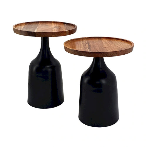 A&B Home Sergilis Acacia and Aluminum Trumpet Tables - Set of 2