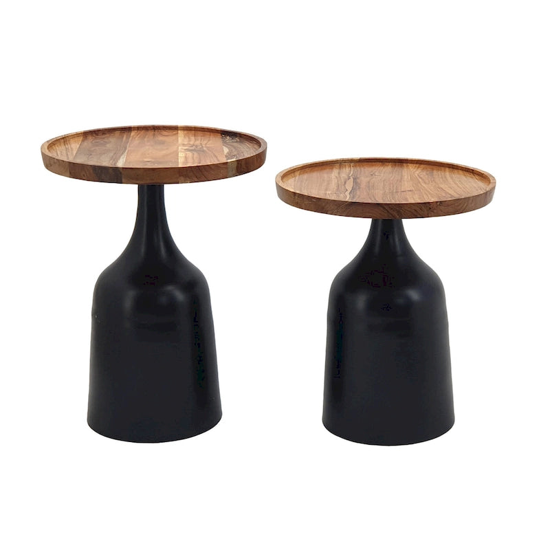 A&B Home Sergilis Acacia and Aluminum Trumpet Tables - Set of 2