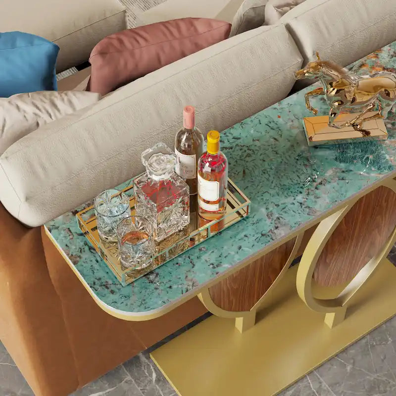 48 Modern Console Marble Table with Gold Base Entryway Living Room - 48x12x31