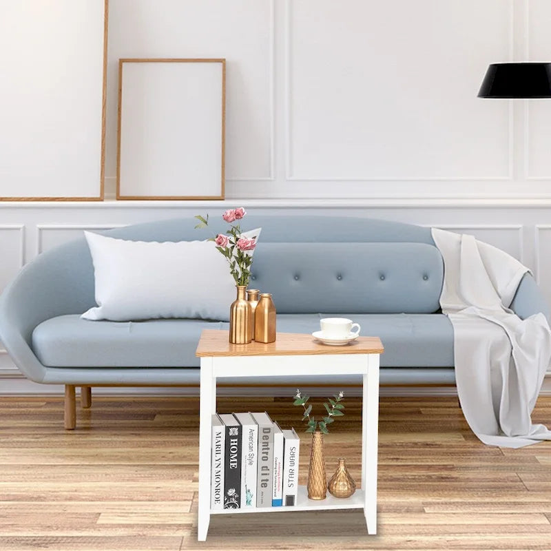 MDF 24  Wide 2-Tier Narrow Nightstand Sofa Table White