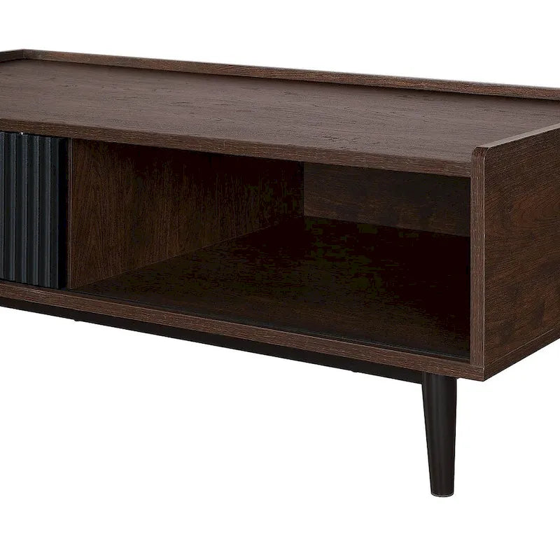 Manhattan Comfort Duane Modern Ribbed Coffee Table with Drawer and Shelf