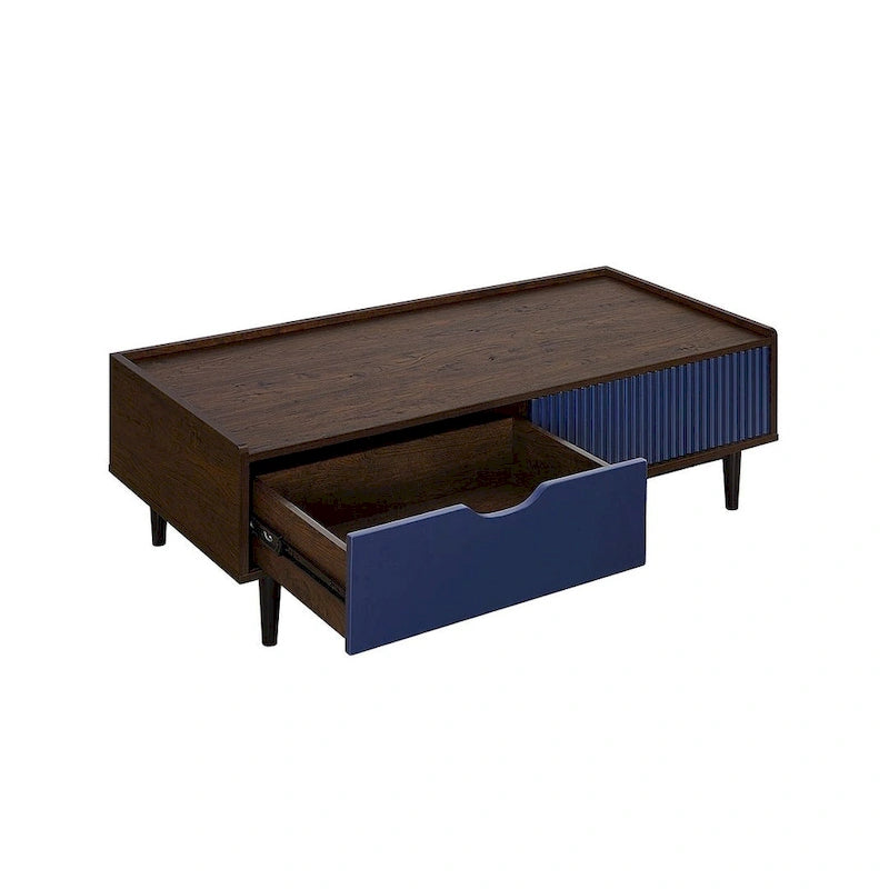 Manhattan Comfort Duane Modern Ribbed Coffee Table with Drawer and Shelf