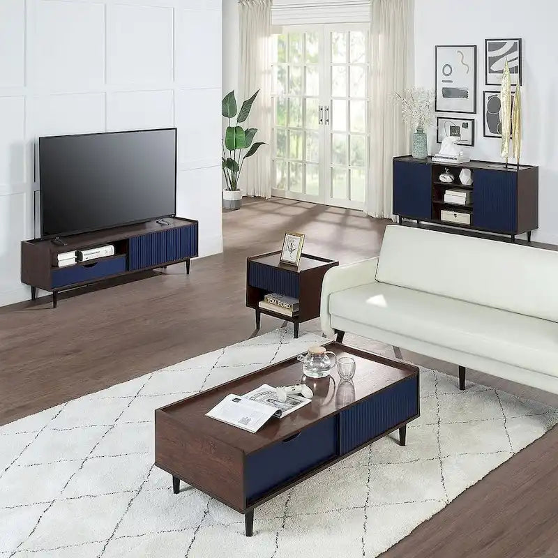 Manhattan Comfort Duane Modern Ribbed Coffee Table with Drawer and Shelf