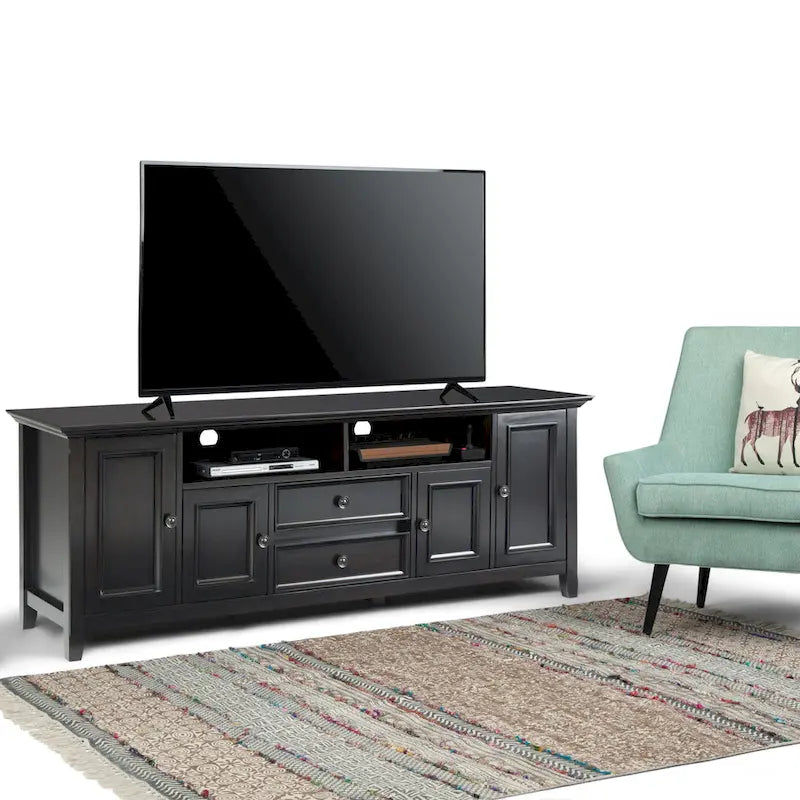 WYNDENHALL Halifax 72 inch Wide Solid Wood Transitional TV Stand - 72 w x 19 d x 26  h