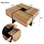 Unique Design Coffee Table with 4 Hidden Storage Compartments, Square Cocktail Table with Extendable Sliding Tabletop