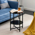 2-layer Round Tempered Glass End Table/Coffee Table with Iron Frame