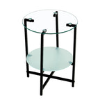 2-layer Round Tempered Glass End Table/Coffee Table with Iron Frame