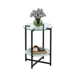 2-layer Round Tempered Glass End Table/Coffee Table with Iron Frame