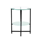 2-layer Round Tempered Glass End Table/Coffee Table with Iron Frame