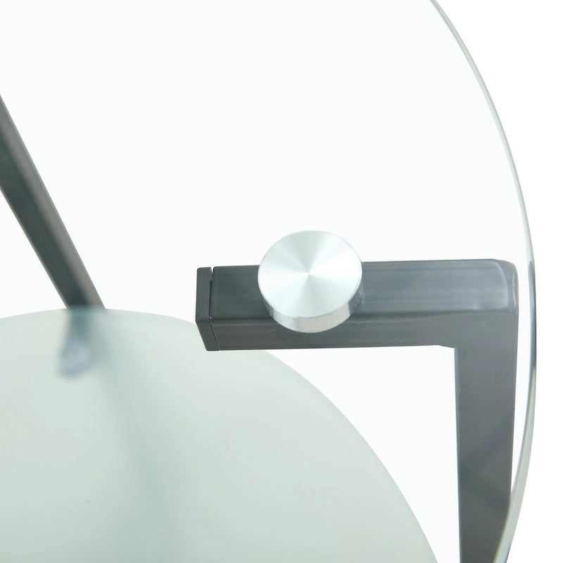 2-layer Round Tempered Glass End Table/Coffee Table with Iron Frame