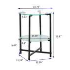 2-layer Round Tempered Glass End Table/Coffee Table with Iron Frame