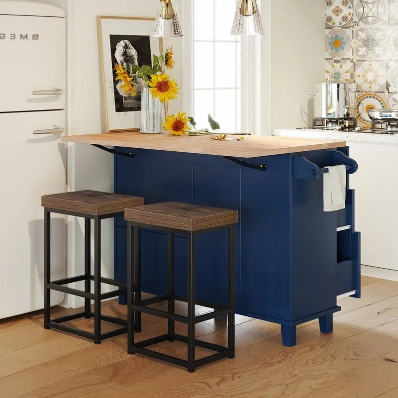 Kitchen Island Set with Drop Leaf and 2 Seatings
