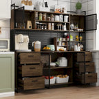 70.9W Kitchen Pantry Storage Cabinet with Cupboard & Microwave Stand