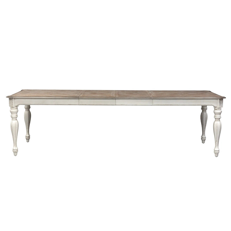 Magnolia Manor Antique White Weathered Bark 7 Piece Leg Table Set