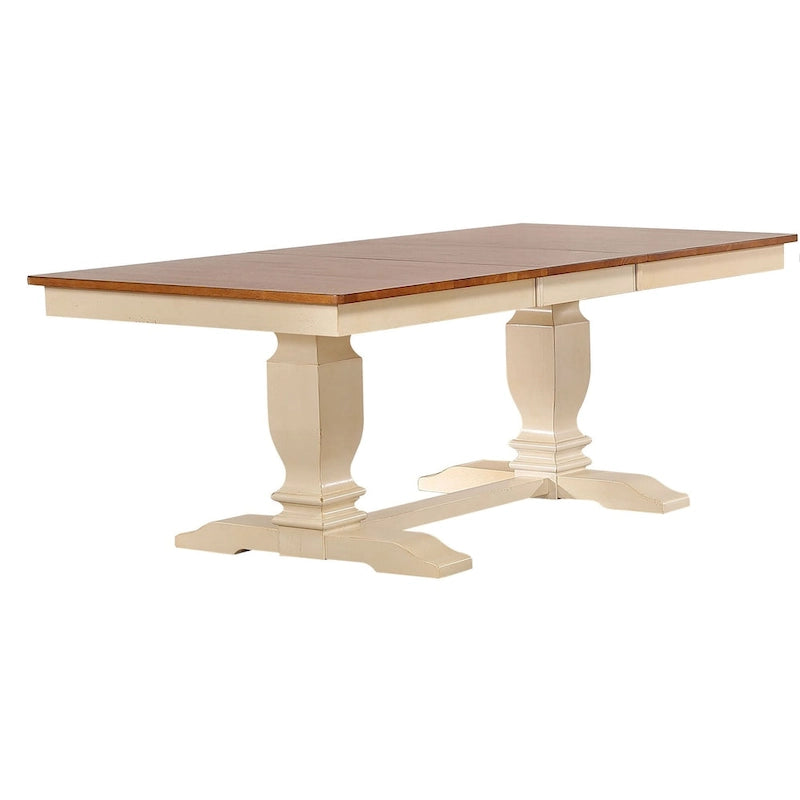 Double Pedestal Transitional Antiqued Caramel/Biscotti Napoleon Back 7-Piece Dining Set