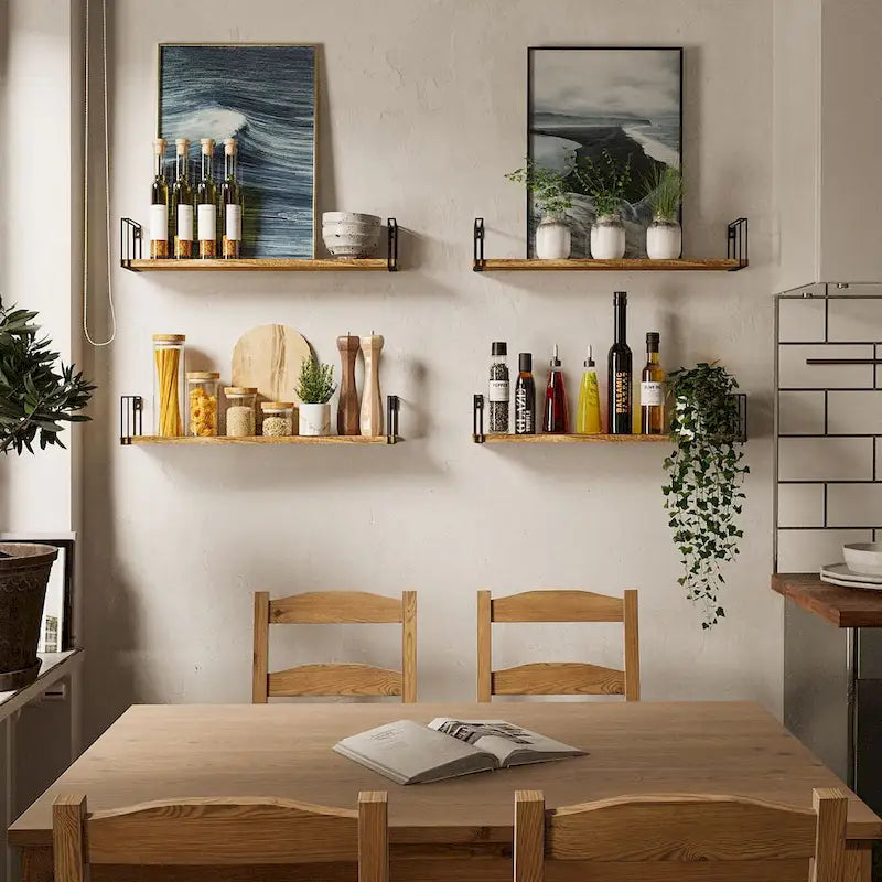 Wallniture Avila 24x4.5  Kitchen Wall Shelves, Natural Burned,Set of 4