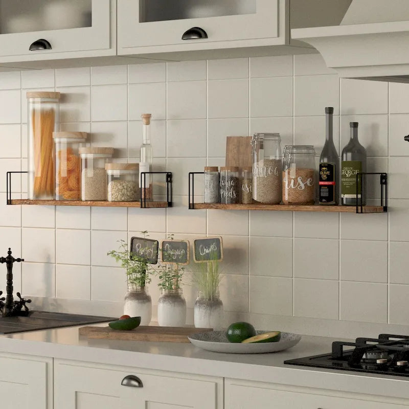 Wallniture Avila 24x4.5  Kitchen Wall Shelves, Natural Burned,Set of 4