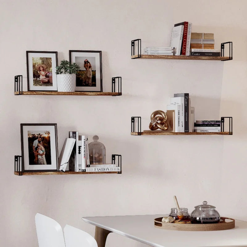 Wallniture Avila 24x4.5  Kitchen Wall Shelves, Natural Burned,Set of 4