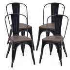 Set of 4 Stackable Bistro Cafe Dining Chair Metal Frame and Wood Seat - See Descriptions