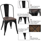 Set of 4 Stackable Bistro Cafe Dining Chair Metal Frame and Wood Seat - See Descriptions