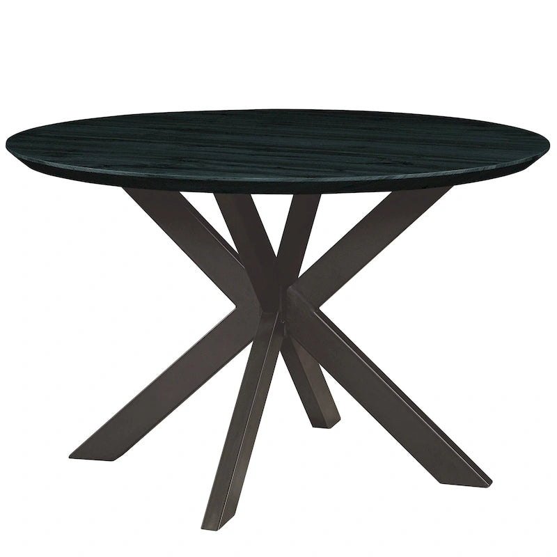 Ravenna 47  Modern Round Wood Dining Table With X-Cross Geometric Metal Base for Dining Room & Kitchen