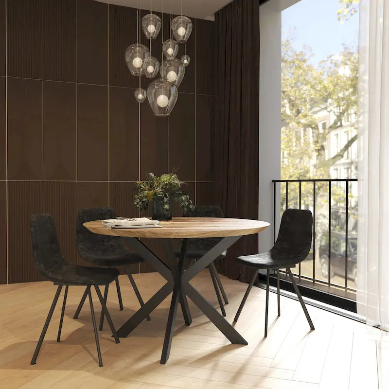 Ravenna 47  Modern Round Wood Dining Table With X-Cross Geometric Metal Base for Dining Room & Kitchen