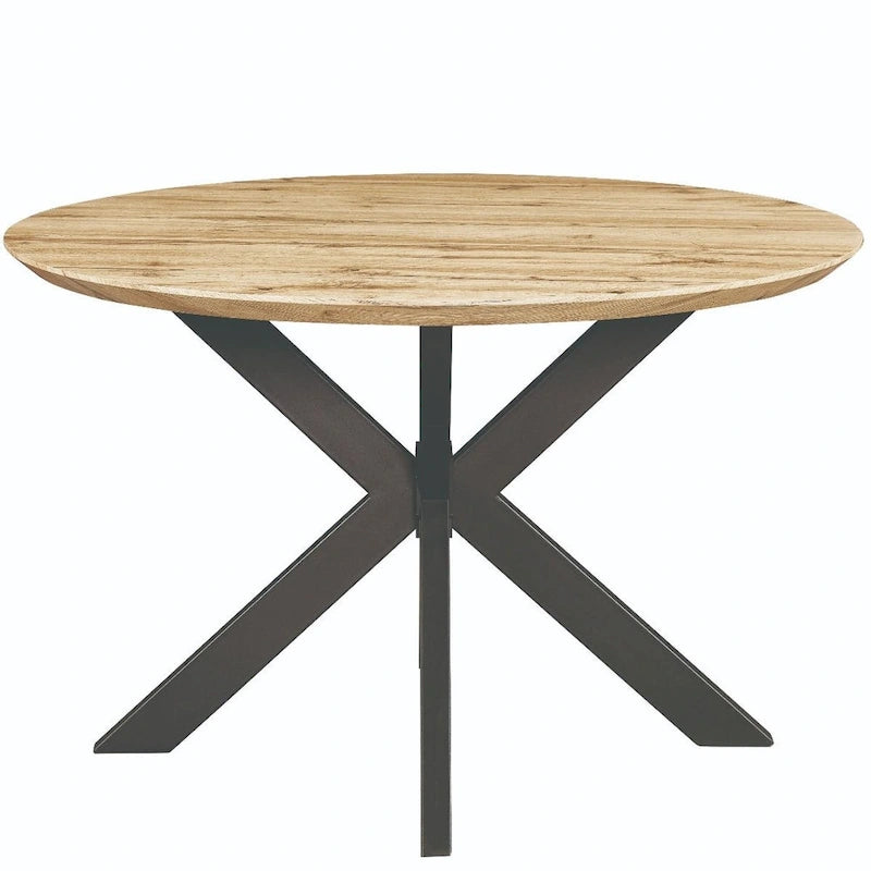 Ravenna 47  Modern Round Wood Dining Table With X-Cross Geometric Metal Base for Dining Room & Kitchen