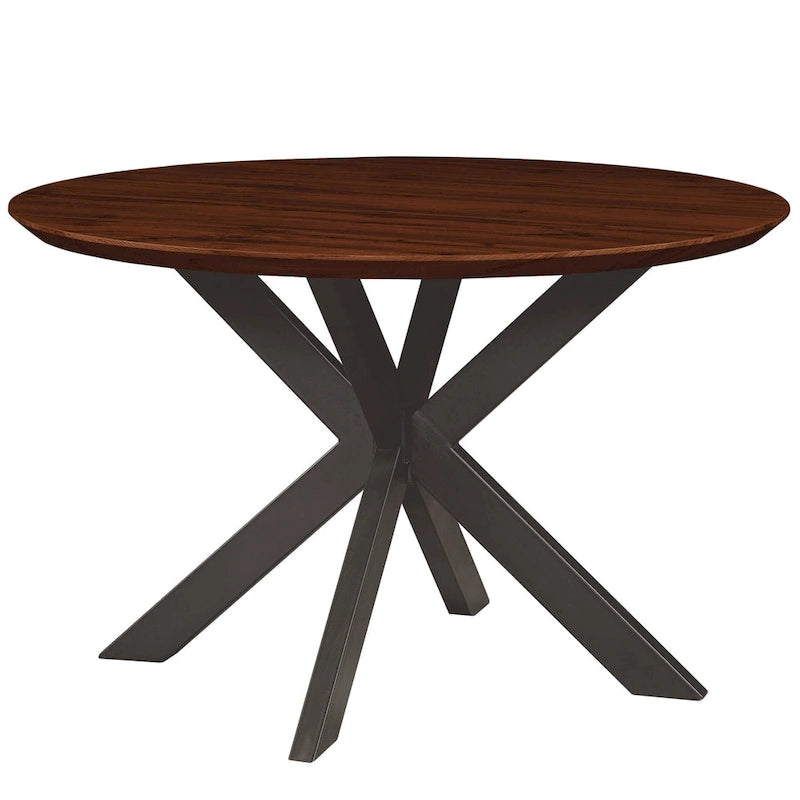 Ravenna 47  Modern Round Wood Dining Table With X-Cross Geometric Metal Base for Dining Room & Kitchen