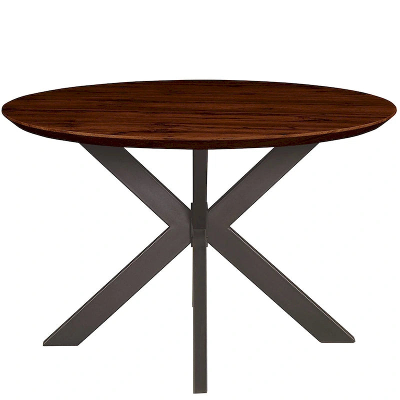 Ravenna 47  Modern Round Wood Dining Table With X-Cross Geometric Metal Base for Dining Room & Kitchen