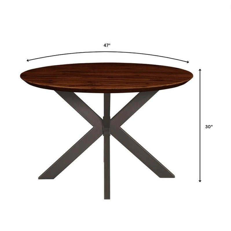 Ravenna 47  Modern Round Wood Dining Table With X-Cross Geometric Metal Base for Dining Room & Kitchen