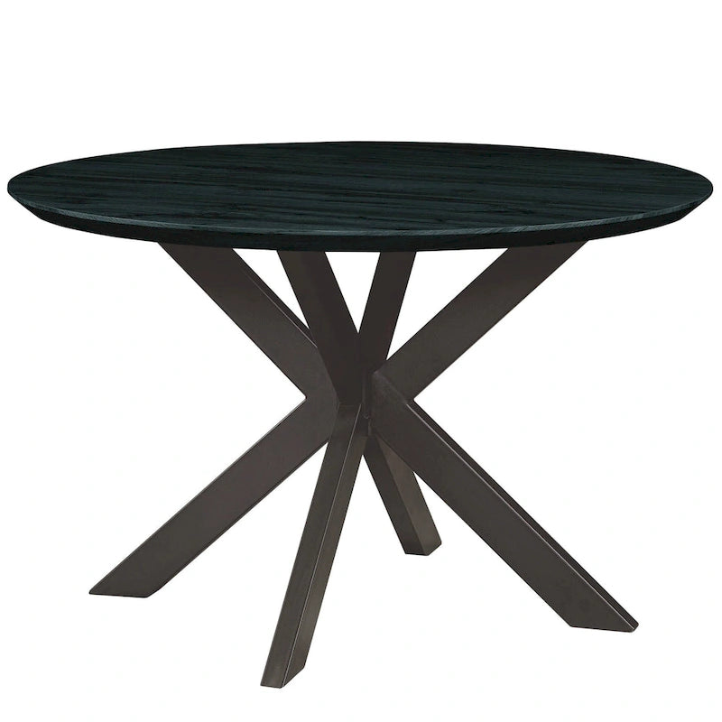 Ravenna 47  Modern Round Wood Dining Table With X-Cross Geometric Metal Base for Dining Room & Kitchen