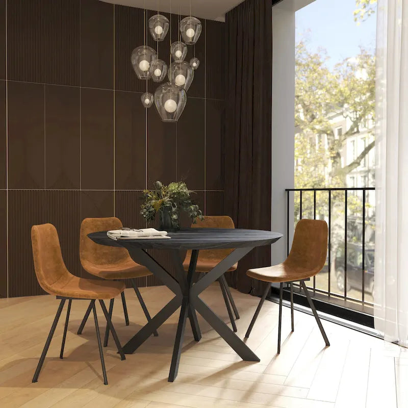 Ravenna 47  Modern Round Wood Dining Table With X-Cross Geometric Metal Base for Dining Room & Kitchen