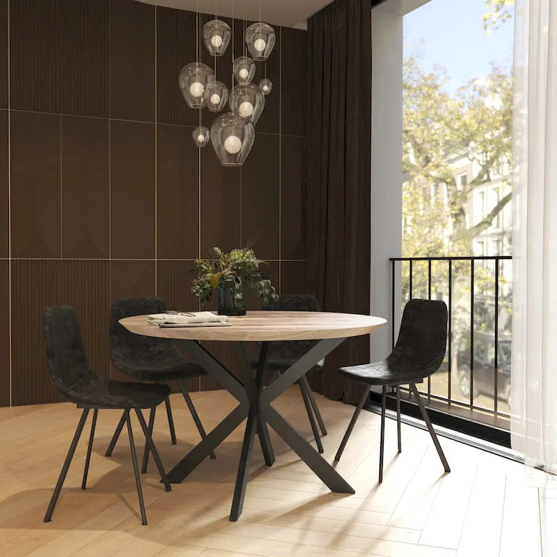 Ravenna 47  Modern Round Wood Dining Table With X-Cross Geometric Metal Base for Dining Room & Kitchen