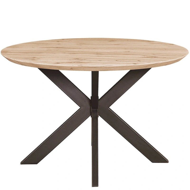 Ravenna 47  Modern Round Wood Dining Table With X-Cross Geometric Metal Base for Dining Room & Kitchen