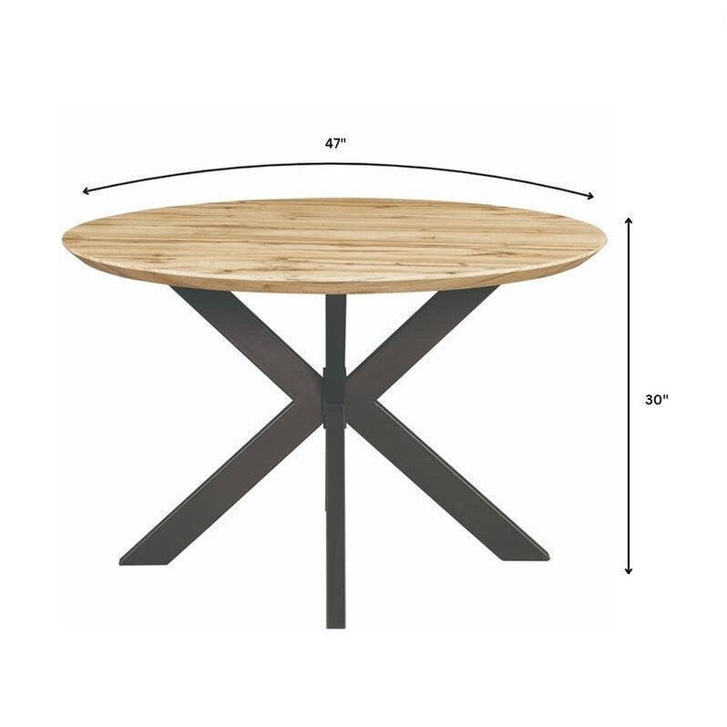 Ravenna 47  Modern Round Wood Dining Table With X-Cross Geometric Metal Base for Dining Room & Kitchen