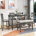 Nestfair 6-Piece Counter Height Dining Table Set with Chairs and Bench