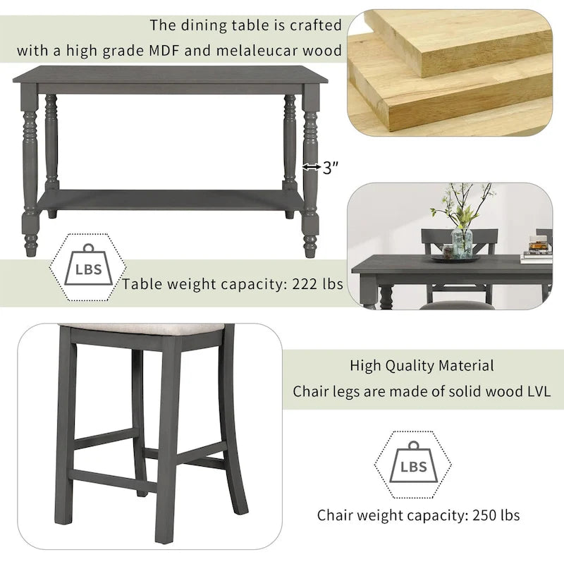 Nestfair 6-Piece Counter Height Dining Table Set with Chairs and Bench
