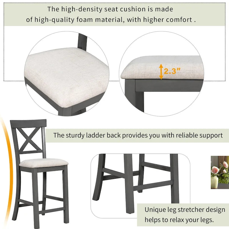 Nestfair 6-Piece Counter Height Dining Table Set with Chairs and Bench