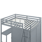 Merax Loft Bed with Wardrobe and Desk and Shelves