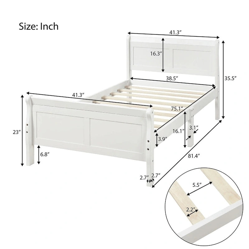 Harper & Bright Designs Wood Twin Sleigh Bed with Headboard and Footboard