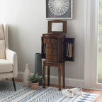 Serena Mirrored Walnut Standing Jewelry Armoire