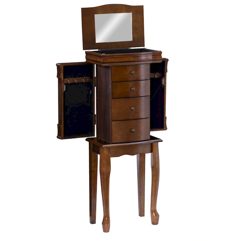 Serena Mirrored Walnut Standing Jewelry Armoire
