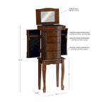 Serena Mirrored Walnut Standing Jewelry Armoire
