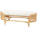 Rattan Handmade Oval Bench with White Fabric Cushion - Brown - Roche River Decor - 18Wx49Lx17H