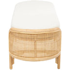 Rattan Handmade Oval Bench with White Fabric Cushion - Brown - Roche River Decor - 18Wx49Lx17H