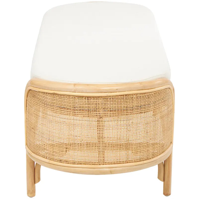Rattan Handmade Oval Bench with White Fabric Cushion - Brown - Roche River Decor - 18Wx49Lx17H