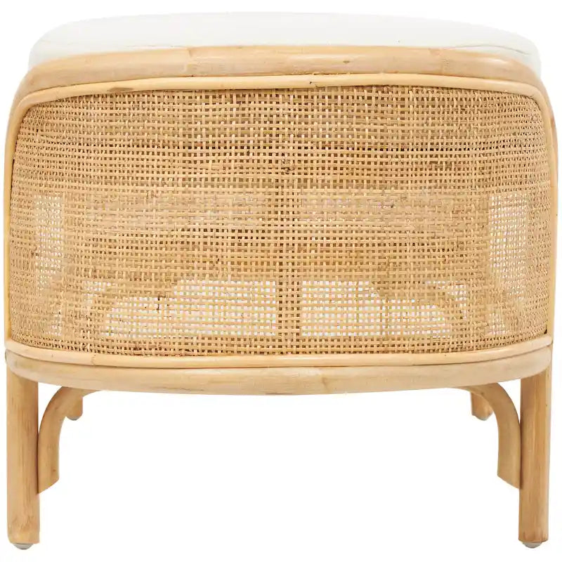 Rattan Handmade Oval Bench with White Fabric Cushion - Brown - Roche River Decor - 18Wx49Lx17H