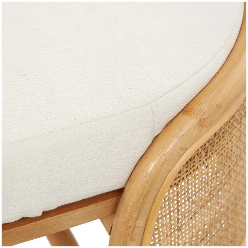 Rattan Handmade Oval Bench with White Fabric Cushion - Brown - Roche River Decor - 18Wx49Lx17H