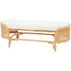 Rattan Handmade Oval Bench with White Fabric Cushion - Brown - Roche River Decor - 18Wx49Lx17H